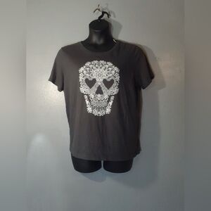 Fifth Sun Gray Lace Skull Graphic Tee